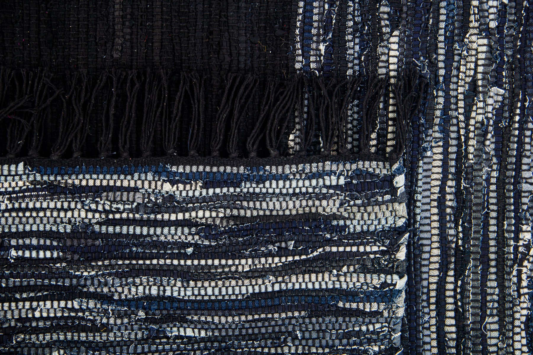 Dark Denim Blue Jean Woven Rag Rug Hand Loomed 58