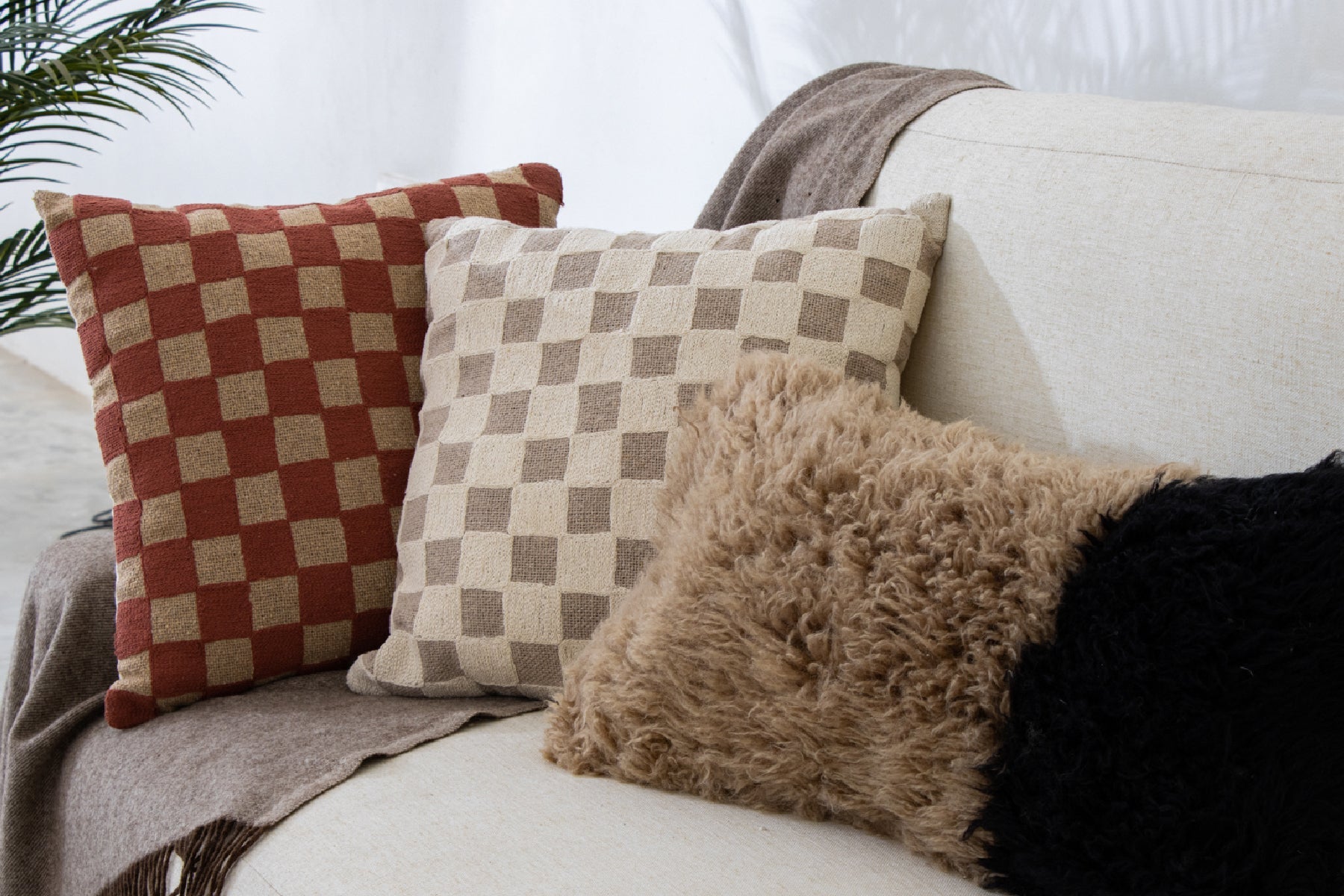 Checkered chindi cushion in terra - Revival™