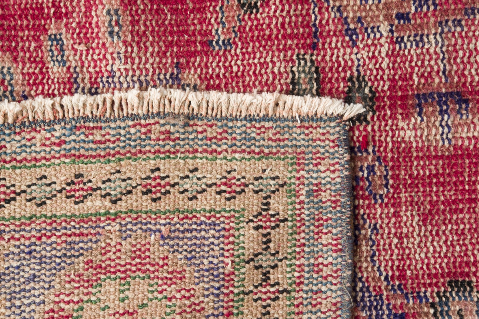 old handmade twined braided rug, traditional vintage hand crafted wool rag  rug